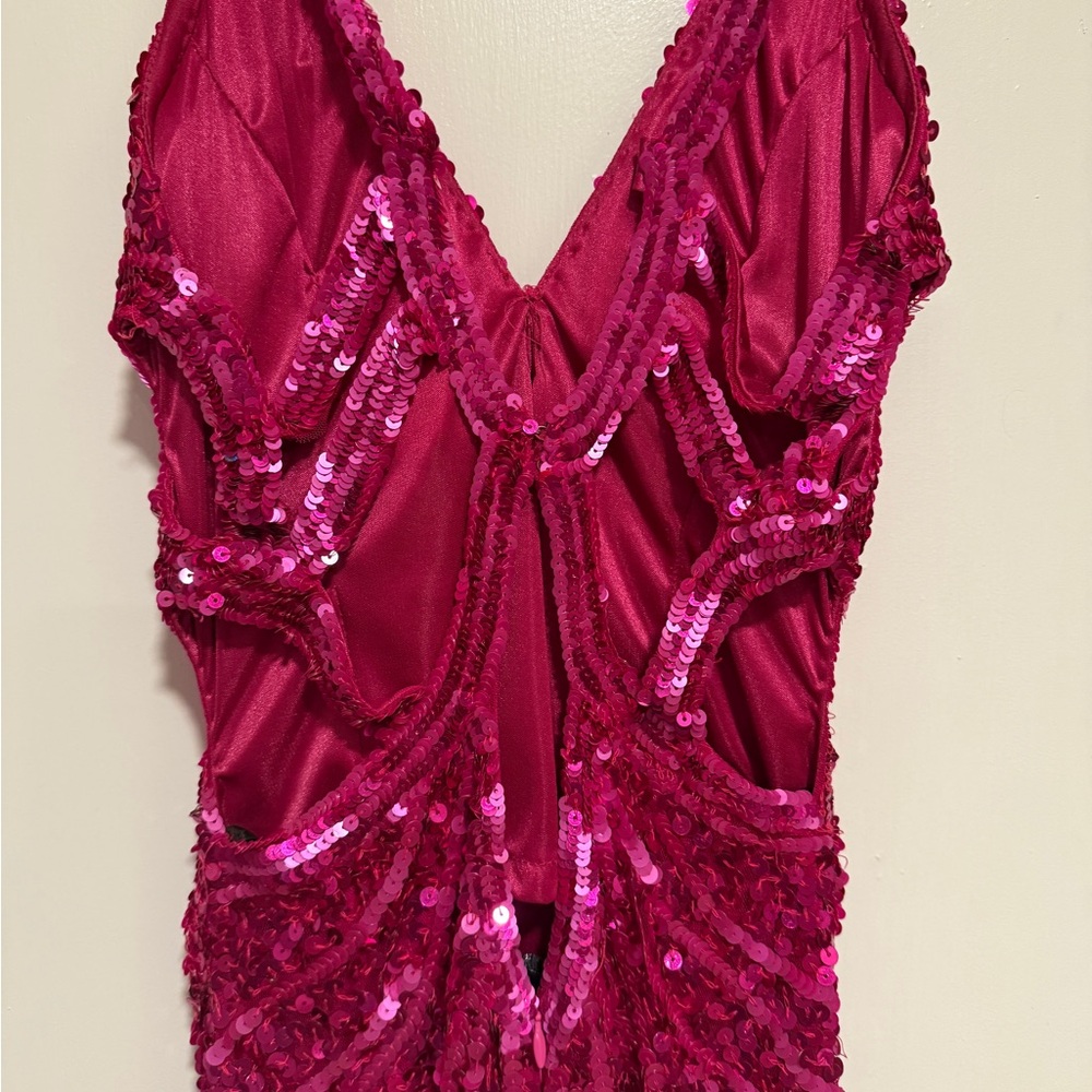 Riviera Pink Sequin Halter Prom Dress - Picture 9 of 15